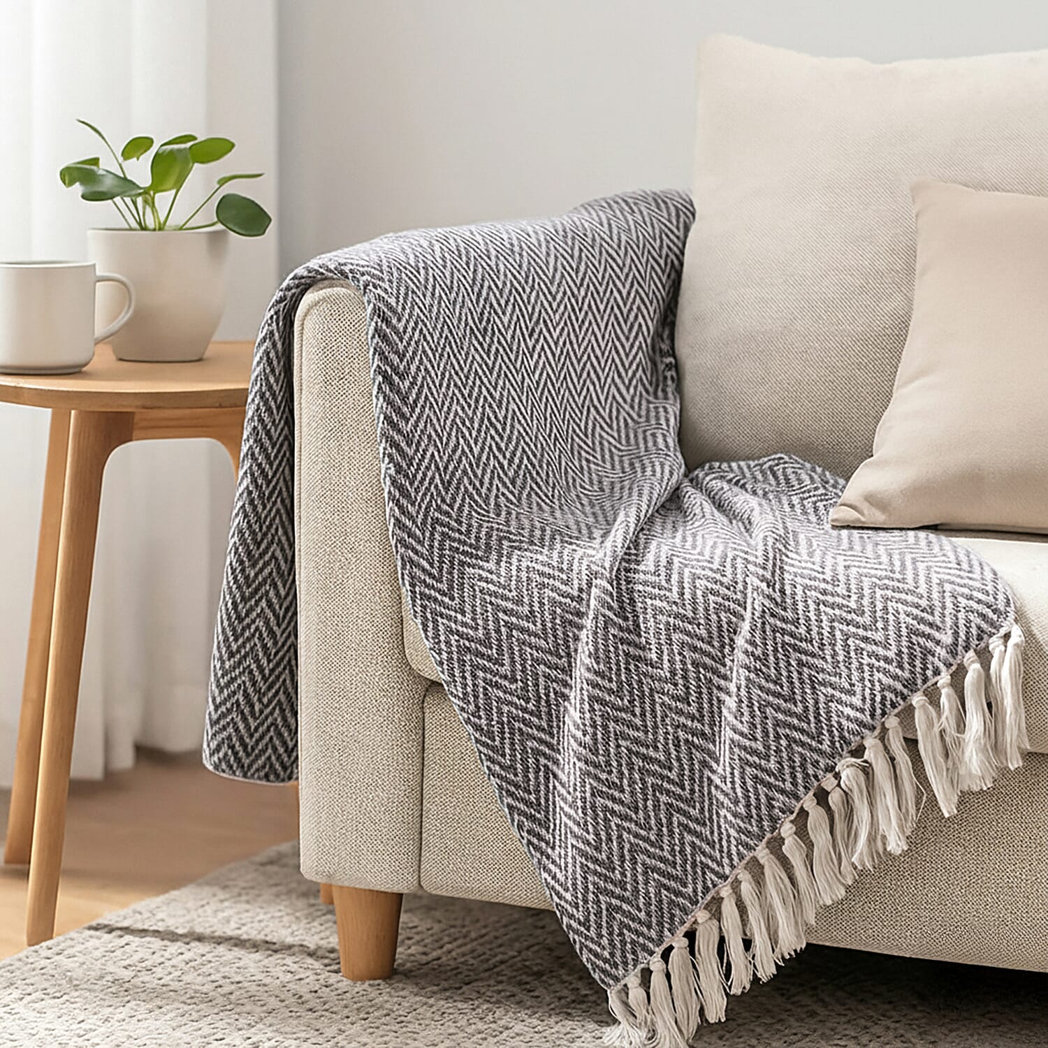 Hush Heaven 100% Soft Cotton Chevron Weaved Throw Blanket (200x150cm) - Taupe