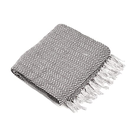 Homesmart Cotton Chevron Throw Blanket (Size 150x1 cm) - Taupe & Grey