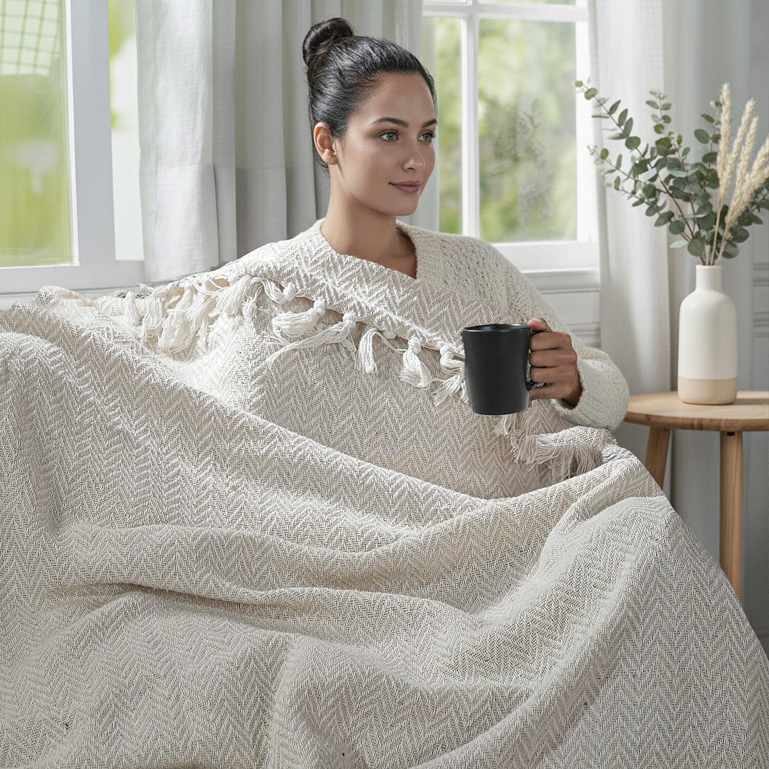 Homesmart-Cotton-Chevron-Throw-Blanket-Size-150x1-cm-Cream-Grey