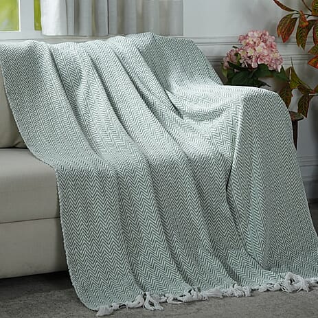 Hush Heaven 100% Soft Cotton Chevron Weaved Throw Blanket (200x150cm) - Sage Green