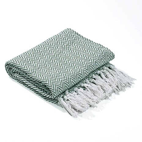 Homesmart Cotton Chevron Throw Blanket (Size 150x1 cm) - Sage Green & Grey