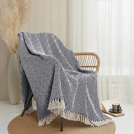 Hush Haven Cotton Chevron Throw Blanket (Size 150x1 cm) - Grey & Grey