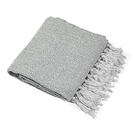 Hush Haven Cotton Chevron Throw Blanket (Size 150x1 cm) - Grey & Grey