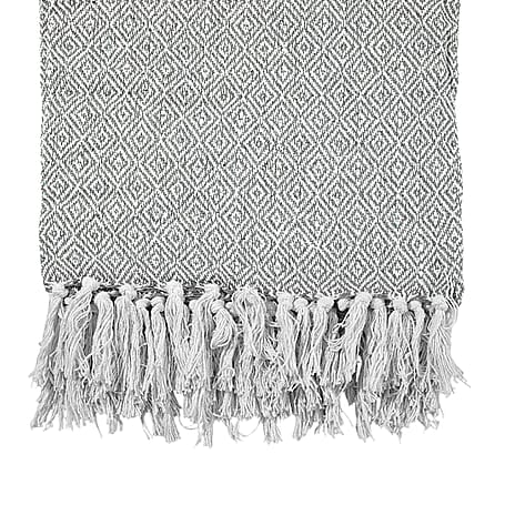 Hush Haven Cotton Chevron Throw Blanket (Size 150x1 cm) - Grey & Grey