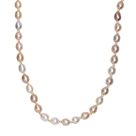 Multi Color Fresh Water Pearl Necklace (Size - 18-2 Ext) in 18K Vermeil Yellow Gold Plated Sterling Silver 110.00 Ct.
