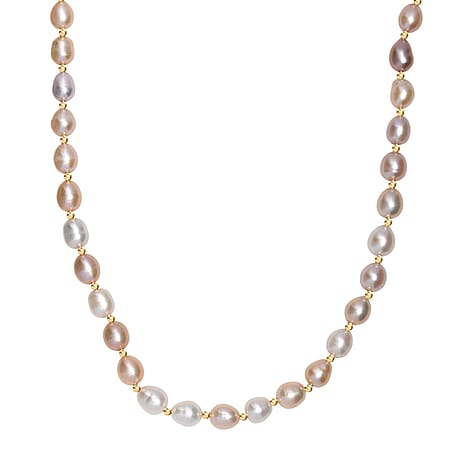 Multi Color Fresh Water Pearl Necklace (Size - 18-2 Ext) in 18K Vermeil Yellow Gold Plated Sterling Silver 110.00 Ct.