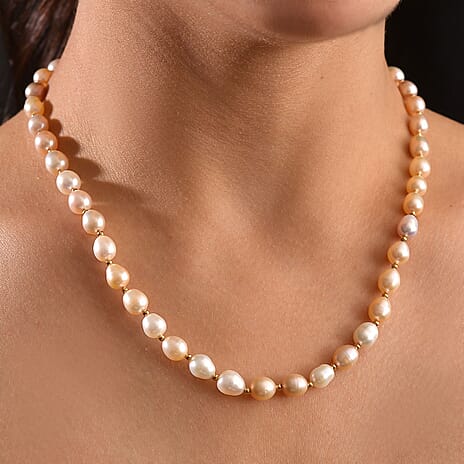Multi Color Fresh Water Pearl Necklace (Size - 18-2 Ext) in 18K Vermeil Yellow Gold Plated Sterling Silver 110.00 Ct.
