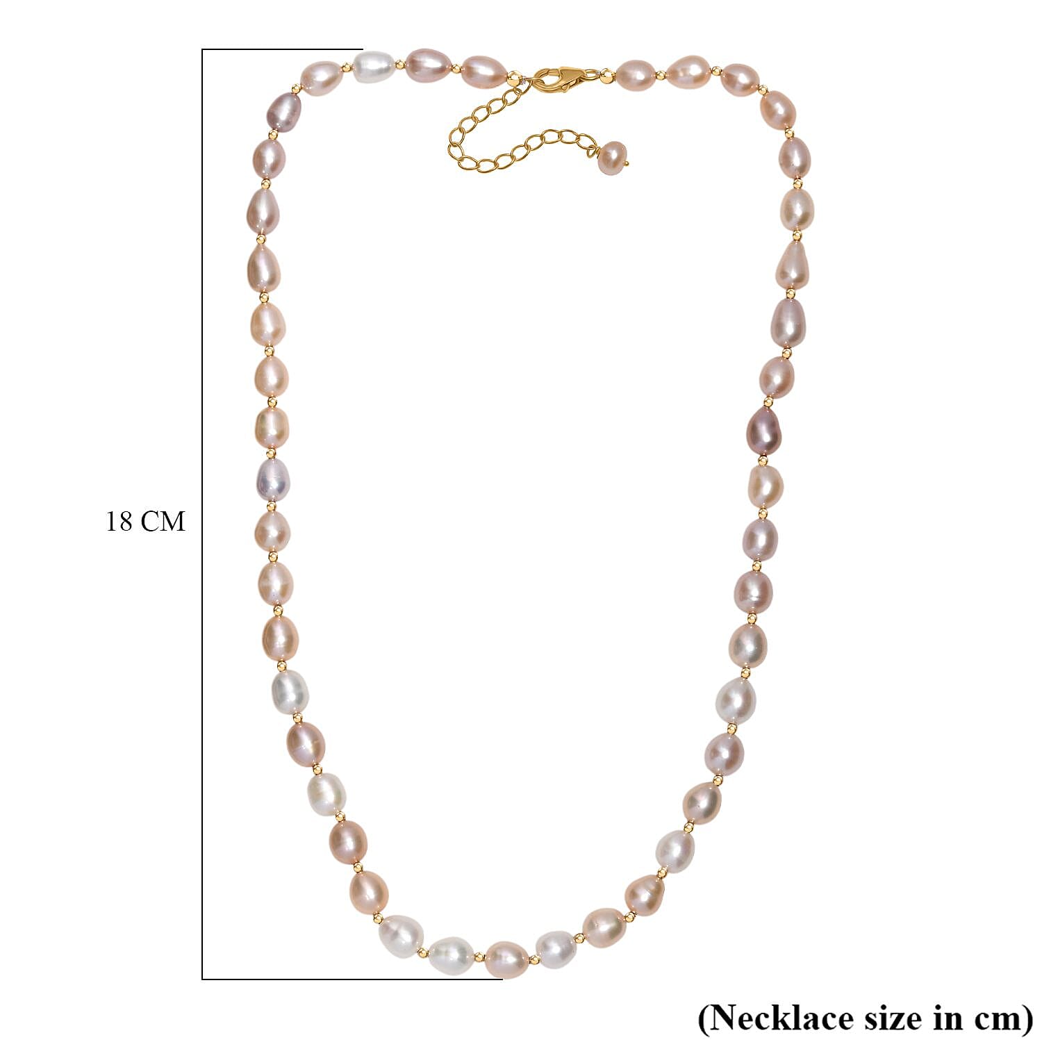 Multi Color Fresh Water Pearl Necklace (Size - 18-2 Ext) in 18K Vermeil Yellow Gold Plated Sterling Silver 110.00 Ct. Multi Color Fresh Water Pearl Necklace (Size - 18-2 Ext) in 18K Vermeil Yellow Gold Plated Sterling Silver 110.00 Ct.