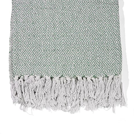 Hush Haven Cotton Chevron Throw Blanket (Size 150x1 cm) - Sage Green & Grey