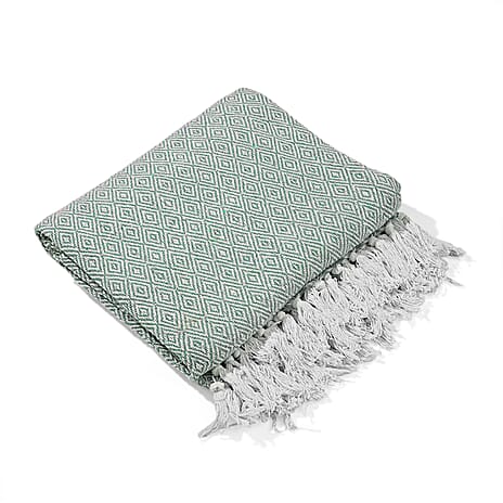 Hush Haven Cotton Chevron Throw Blanket (Size 150x1 cm) - Sage Green & Grey