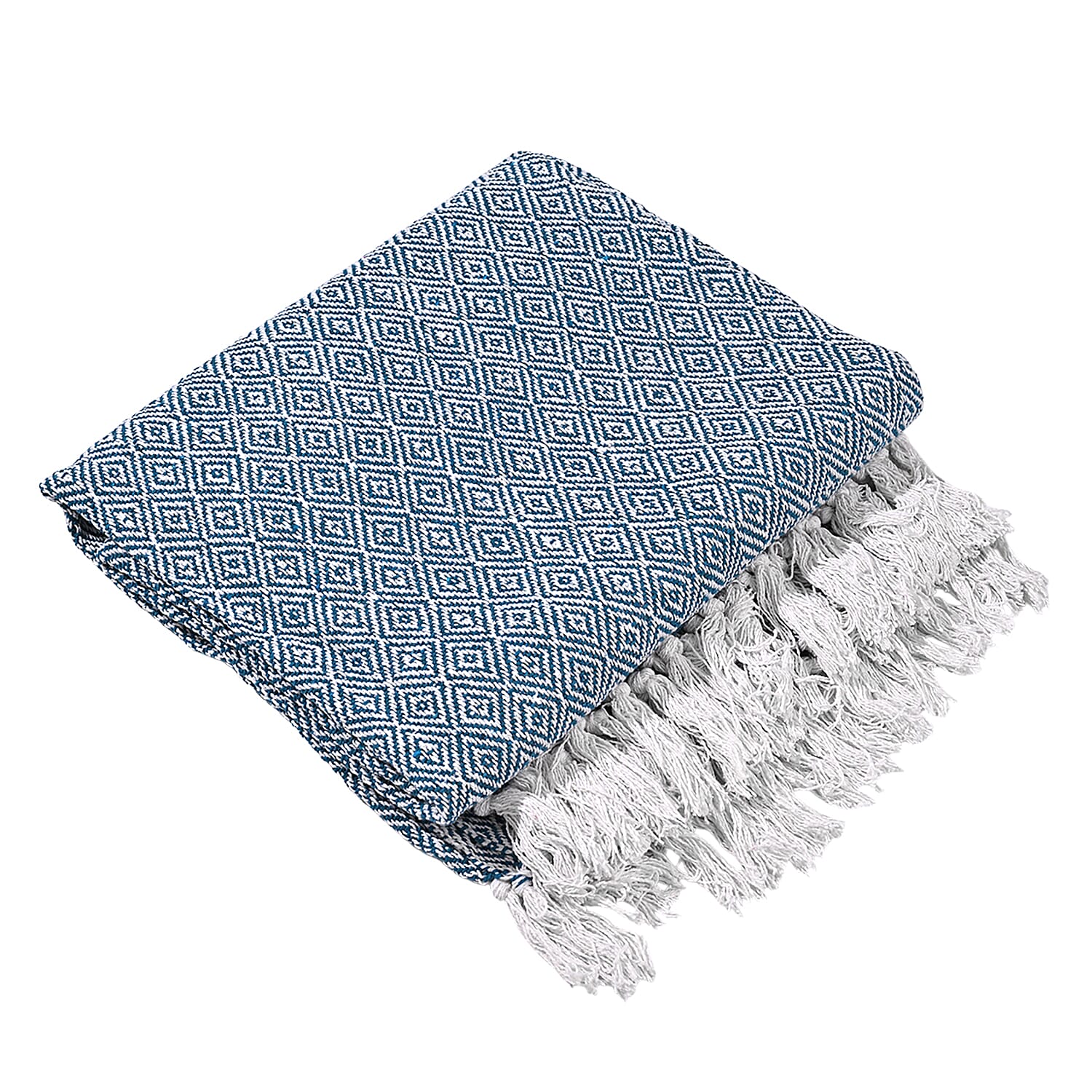 Hush Heaven 100% Soft Cotton Diamond Weaved Throw Blanket (200x150cm) - Light Blue