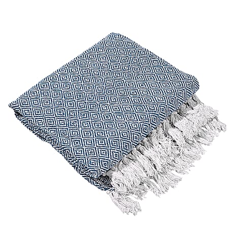 Hush Haven Cotton Chevron Throw Blanket (Size 150x1 cm) - Light Blue & Grey