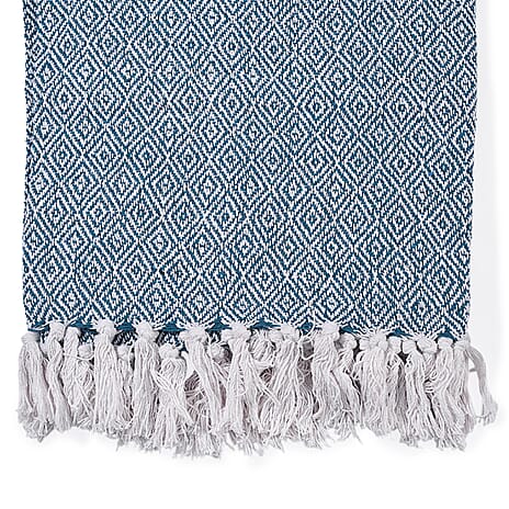 Hush Haven Cotton Chevron Throw Blanket (Size 150x1 cm) - Light Blue & Grey