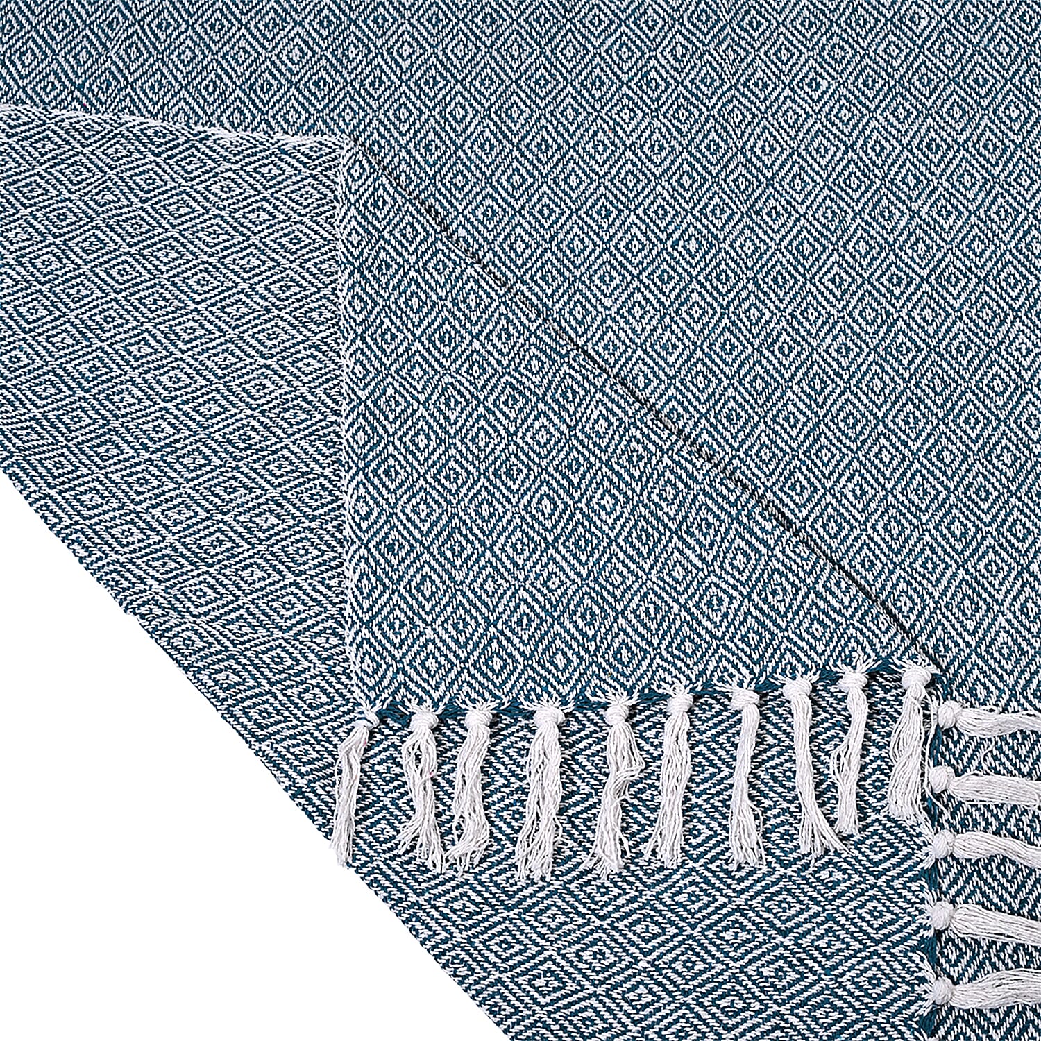 Hush Heaven 100% Soft Cotton Diamond Weaved Throw Blanket (200x150cm) - Light Blue