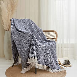 Hush Heaven 100% Soft Cotton Diamond Weaved Throw Blanket (200x150cm) - Navy