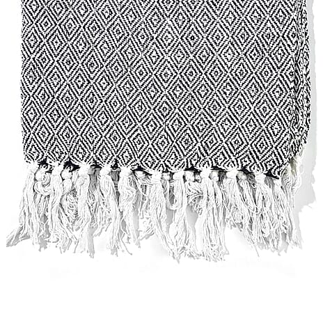 Hush Haven Cotton Chevron Throw Blanket (Size 150x1 cm) - Navy & Grey