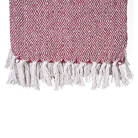 Hush Haven Cotton Chevron Throw Blanket (Size 150x1 cm) - Dark Pink & Grey