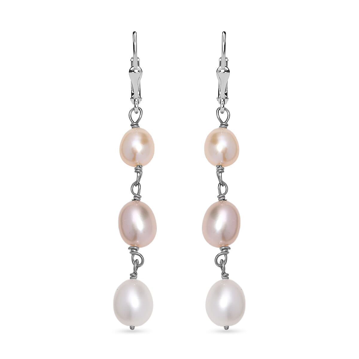 Multi Color Fresh Water Pearl Earring with Lever Back in Rhodium Overlay Sterling Silver 20.00 Ct.