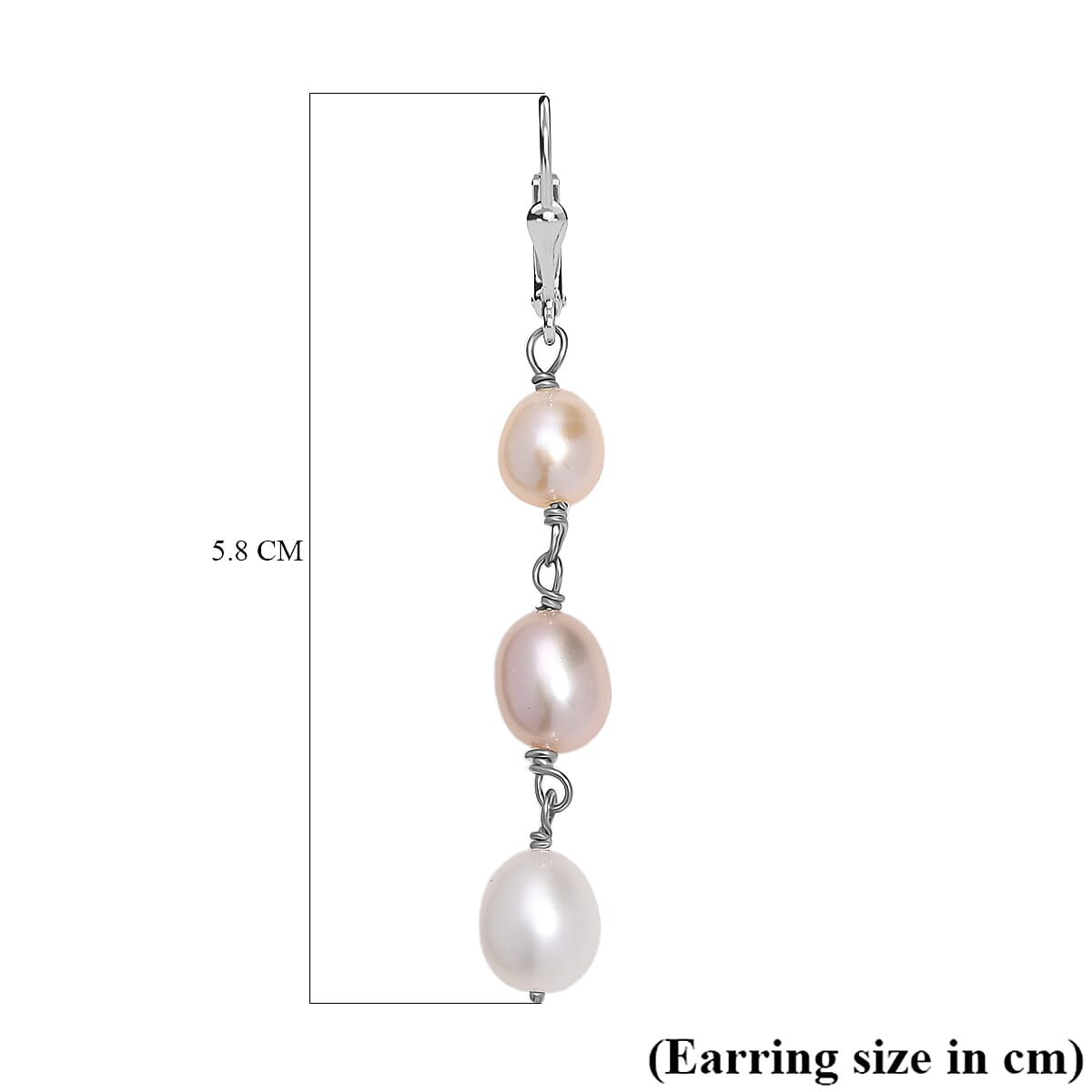 Multi Color Fresh Water Pearl Earring with Lever Back in Rhodium Overlay Sterling Silver 20.00 Ct.