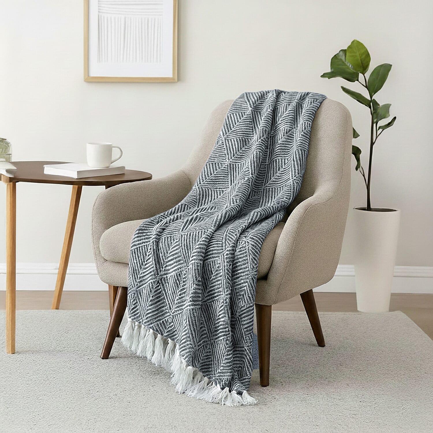 Homesmart Cotton Chevron Throw Blanket (Size 130x160cm) - Grey