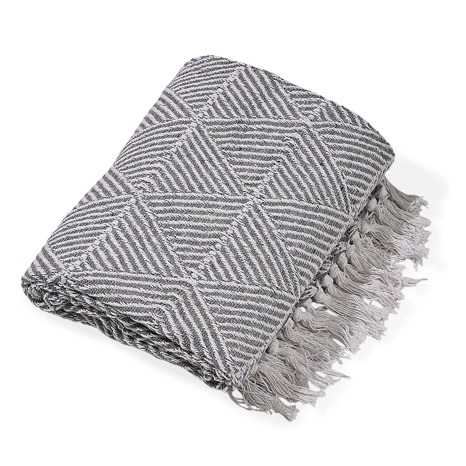 Homesmart Cotton Chevron Throw Blanket (Size 130x160cm) - Grey