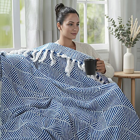 Homesmart Cotton Chevron Throw Blanket (Size 130x160 cm) - Light Blue