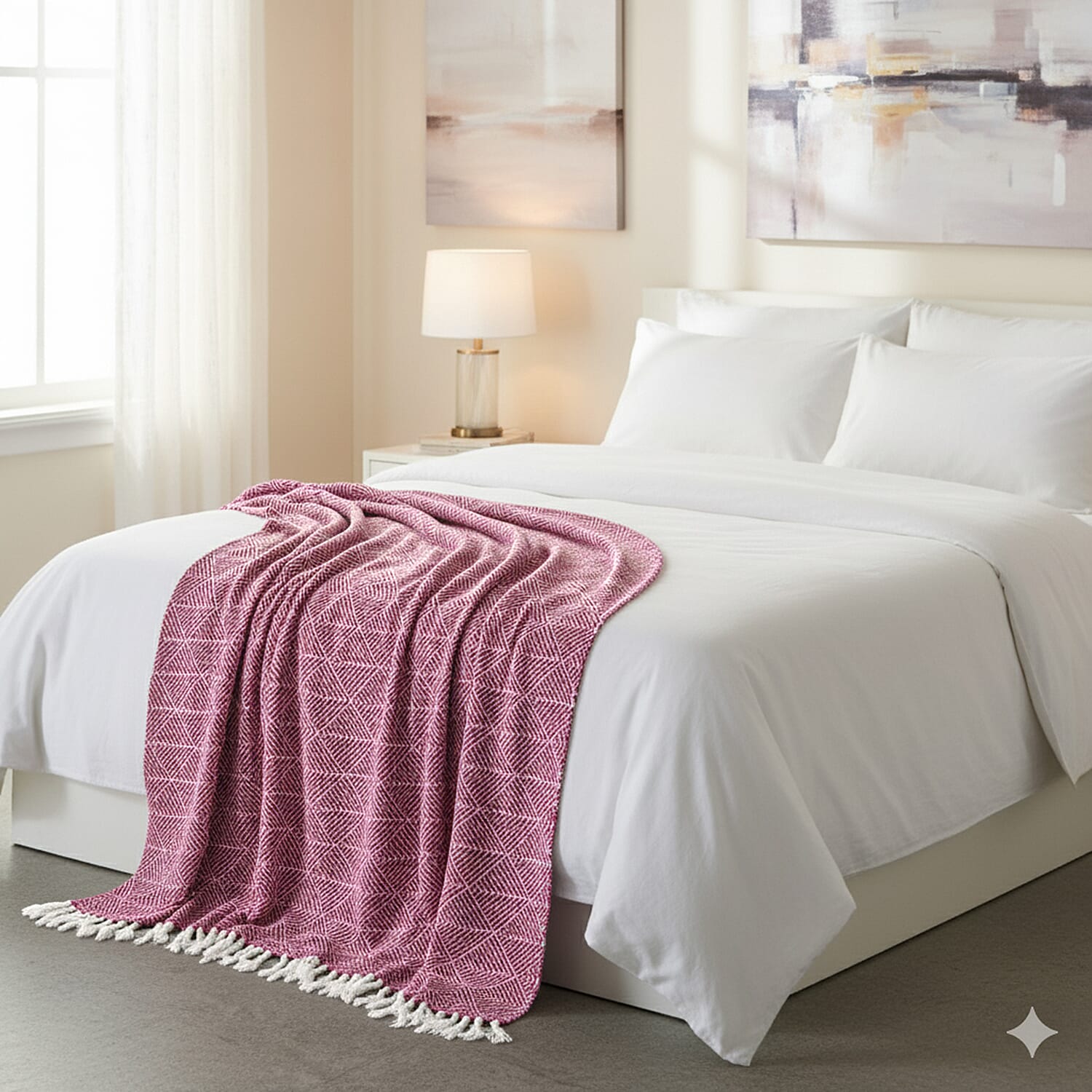 Homesmart Cotton Chevron Throw Blanket (Size 130x160 cm) - Dark Pink