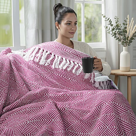 Homesmart Cotton Chevron Throw Blanket (Size 130x160 cm) - Dark Pink