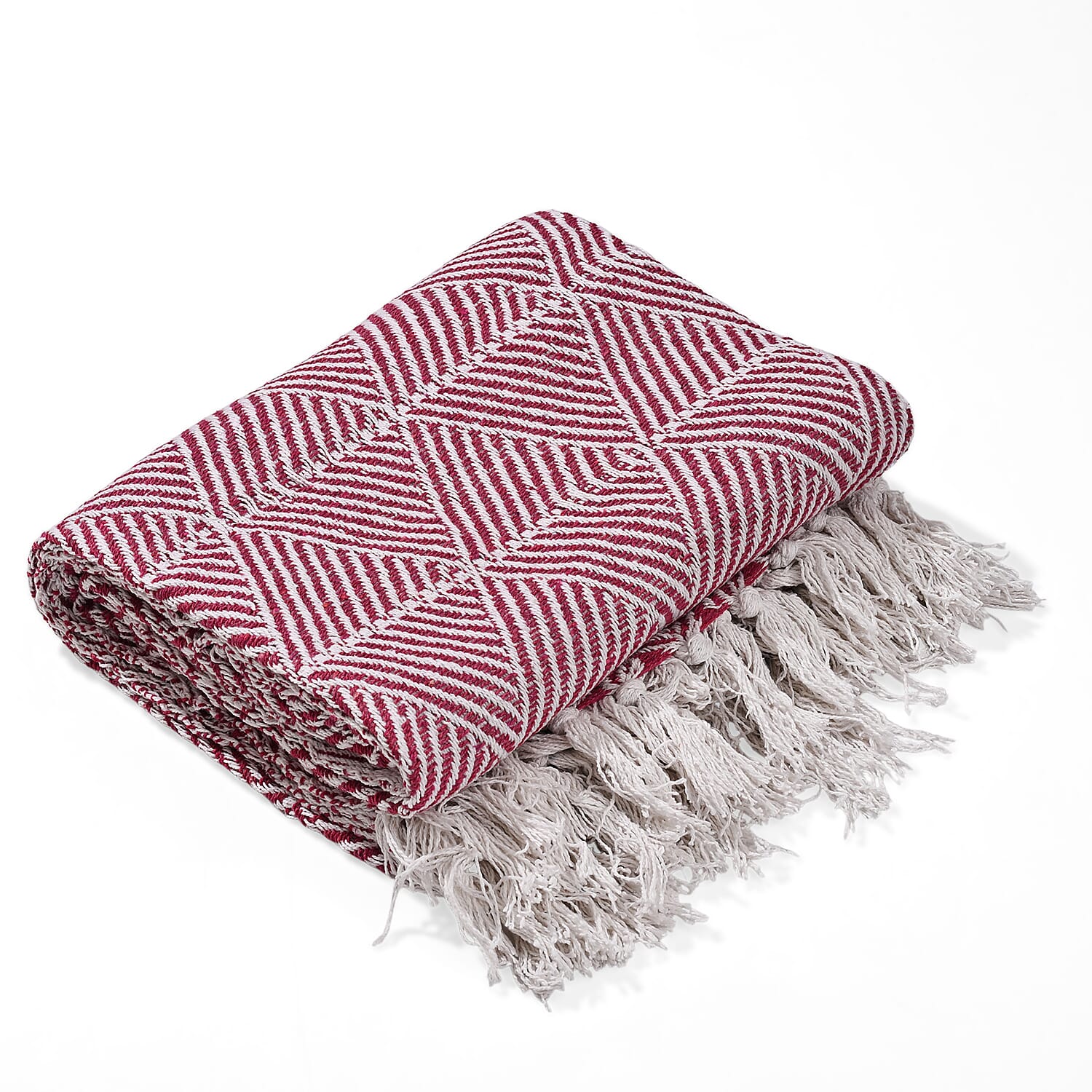 Homesmart Cotton Chevron Throw Blanket (Size 130x160 cm) - Dark Pink