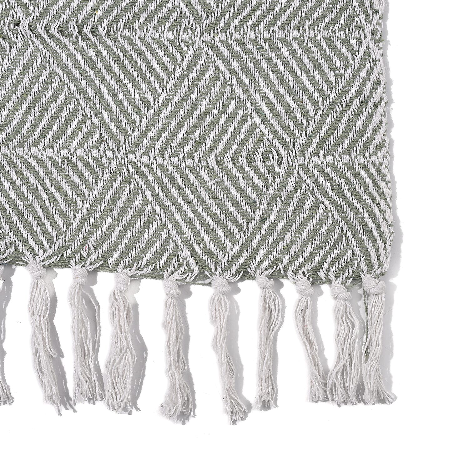 Cotton Chevron Throw Blanket (Size 130x1 cm) - Sage Green & Grey