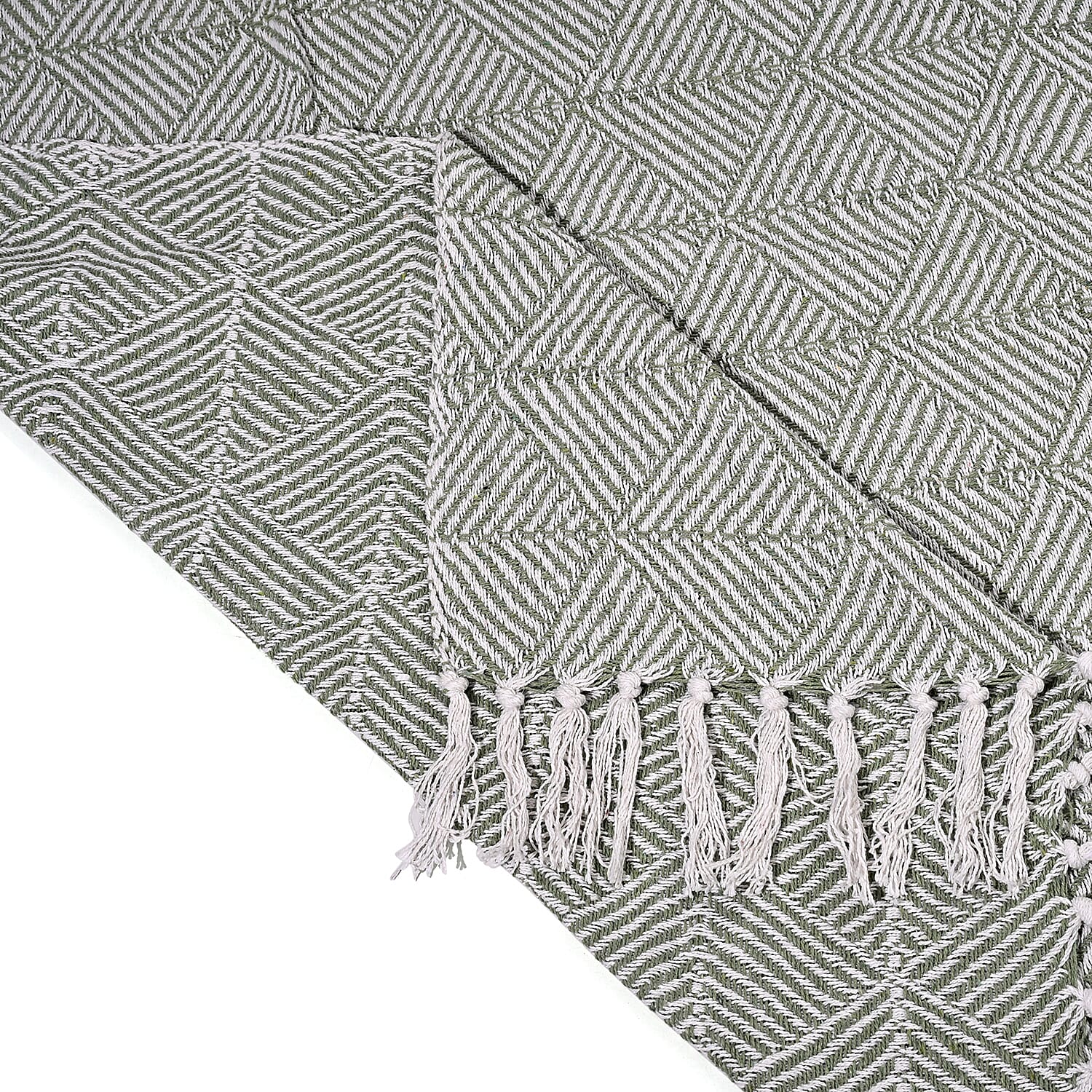 Cotton Chevron Throw Blanket (Size 130x1 cm) - Sage Green & Grey