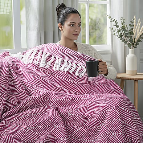 Homesmart Cotton Chevron Throw Blanket (Size 150x1 cm) - Dark Pink & Grey