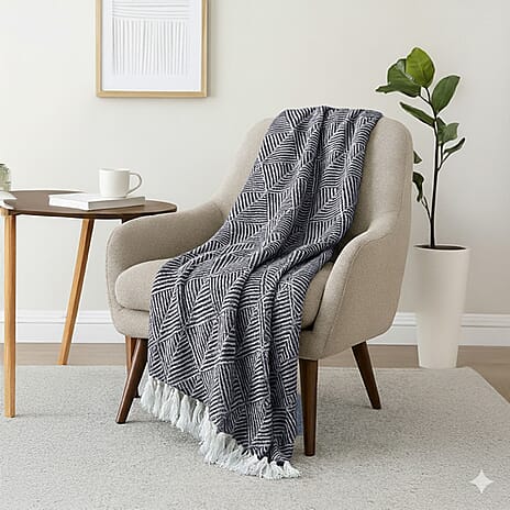 Homesmart Cotton Chevron Throw Blanket (Size 150x1 cm) - Navy & Grey