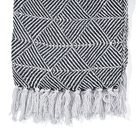 Homesmart Cotton Chevron Throw Blanket (Size 150x1 cm) - Navy & Grey