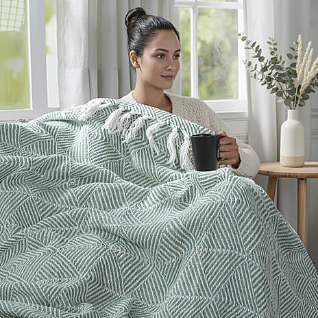 Homesmart Cotton Chevron Throw Blanket (Size 150x1 cm) - Sage Green & Grey