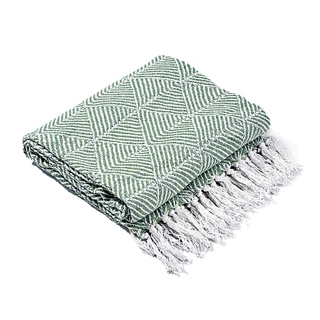 Homesmart Cotton Chevron Throw Blanket (Size 150x1 cm) - Sage Green & Grey