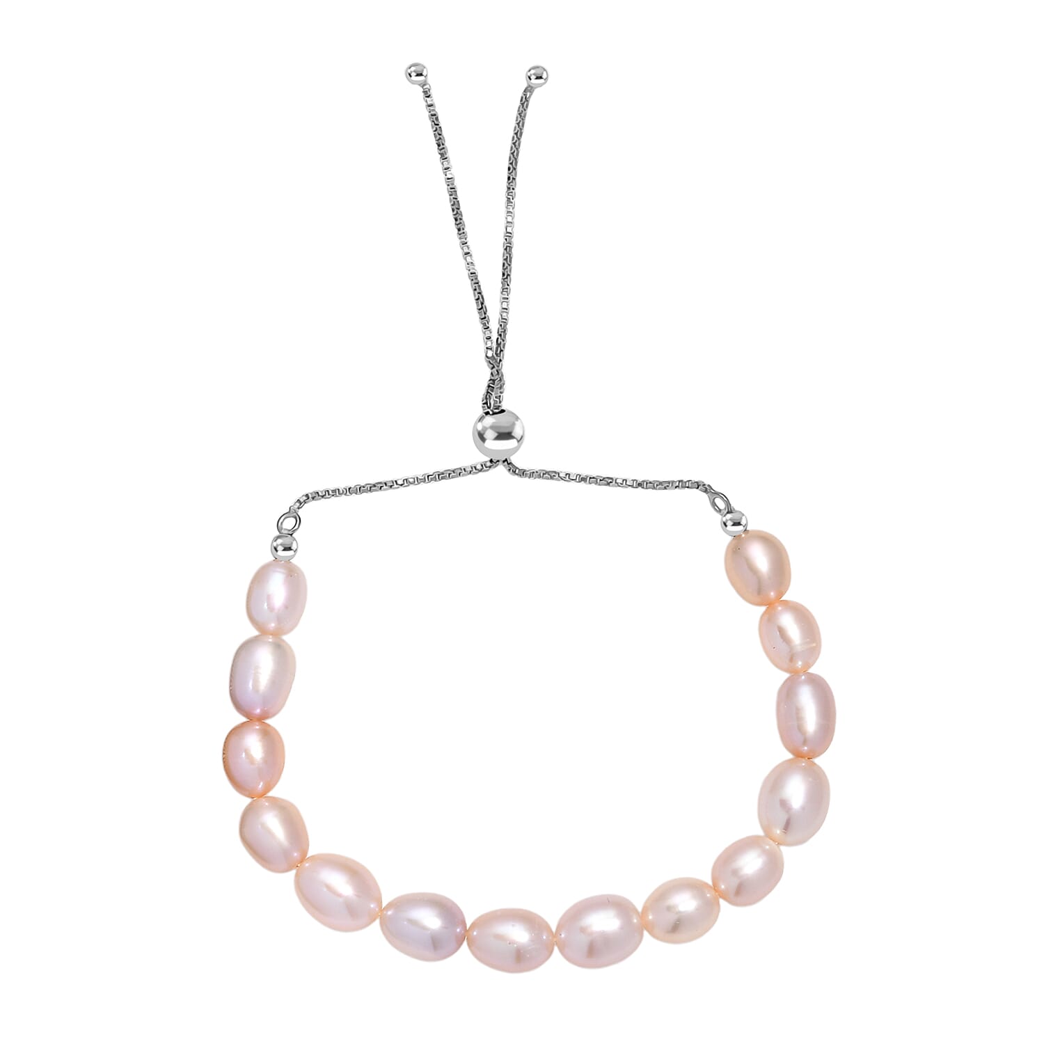 Fresh Water Pearl Adjustable Bracelet (Size - 6.5 to 9.5) in Rhodium Overlay Sterling Silver 50.00 Ct.