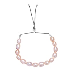 Fresh water Pearl Adjustable Bracelet (Size - 6.5 to 9.5) in Rhodium Overlay Sterling Silver 50.00 Ct.