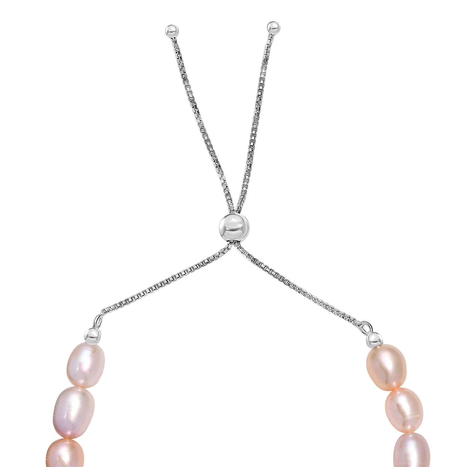 Fresh Water Pearl Adjustable Bracelet (Size - 6.5 to 9.5) in Rhodium Overlay Sterling Silver 50.00 Ct.