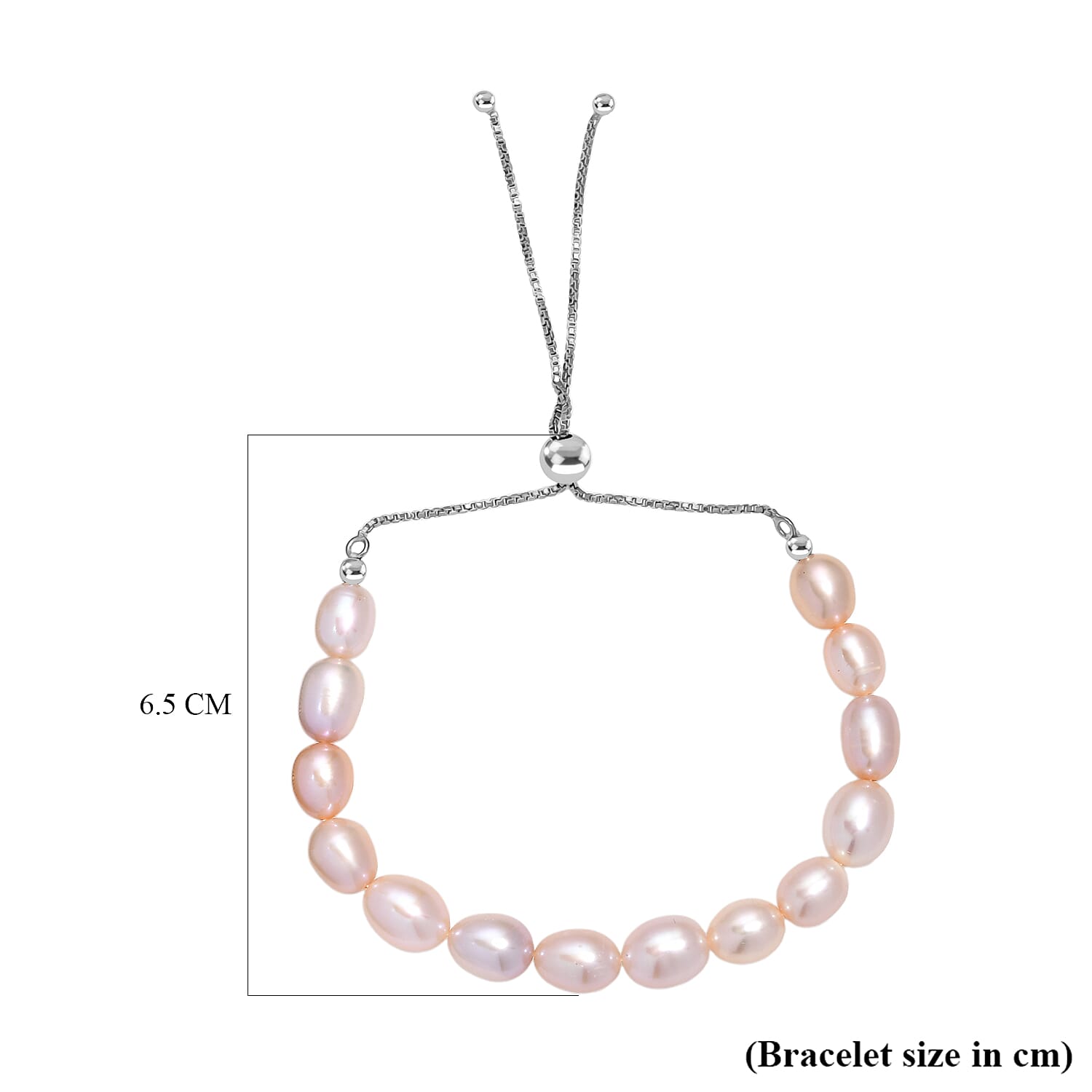 Fresh Water Pearl Adjustable Bracelet (Size - 6.5 to 9.5) in Rhodium Overlay Sterling Silver 50.00 Ct.