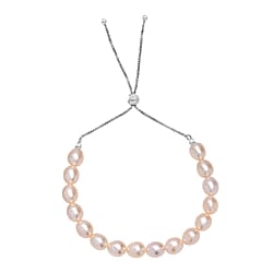 Fresh water Pearl Adjustable Bracelet (Size - 6.5 to 9.5) in Rhodium Overlay Sterling Silver 50.00 Ct.