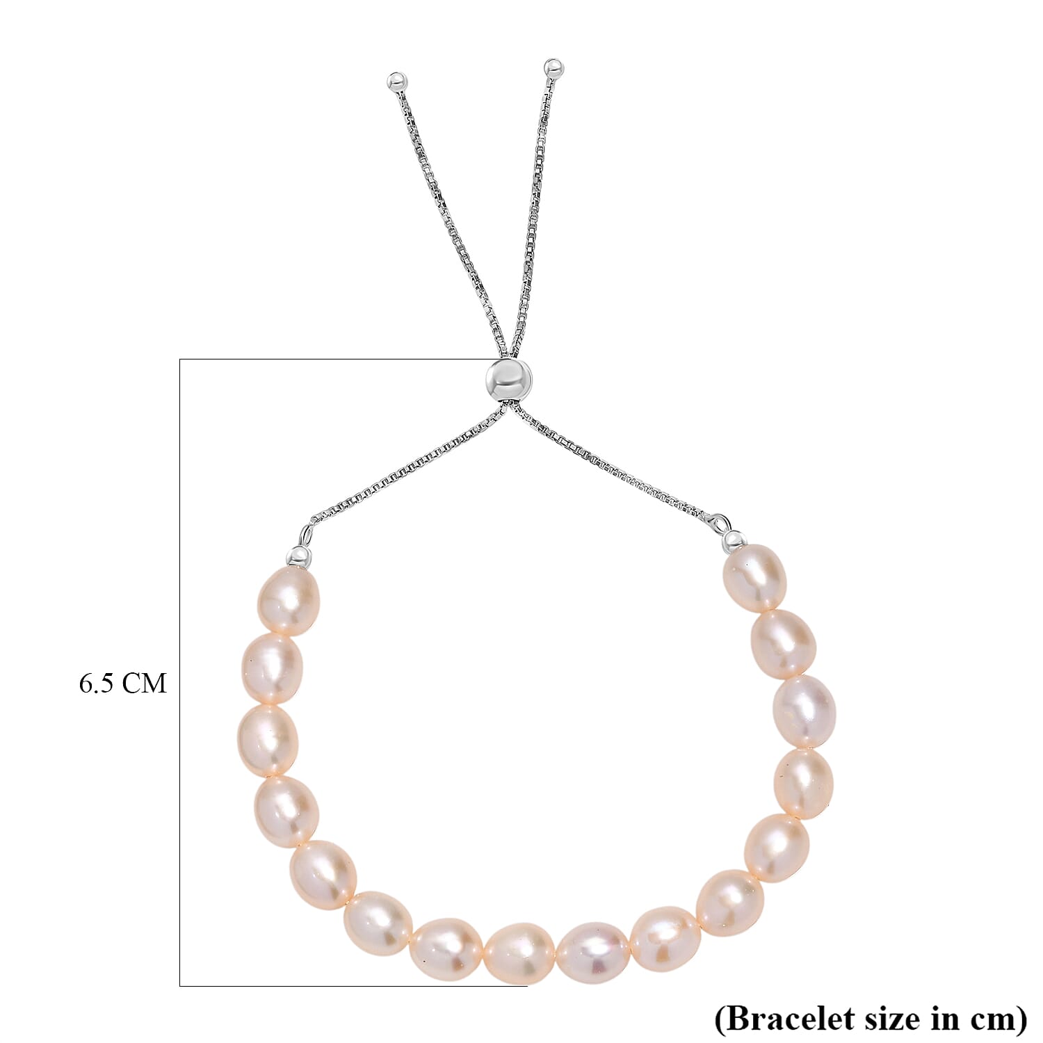 Peach Fresh Water Pearl Adjustable Bracelet (Size - 6.5 to 9.5) in Rhodium Overlay Sterling Silver 50.00 Ct. Peach Fresh Water Pearl Adjustable Bracelet (Size - 6.5 to 9.5) in Rhodium Overlay Sterling Silver 50.00 Ct.