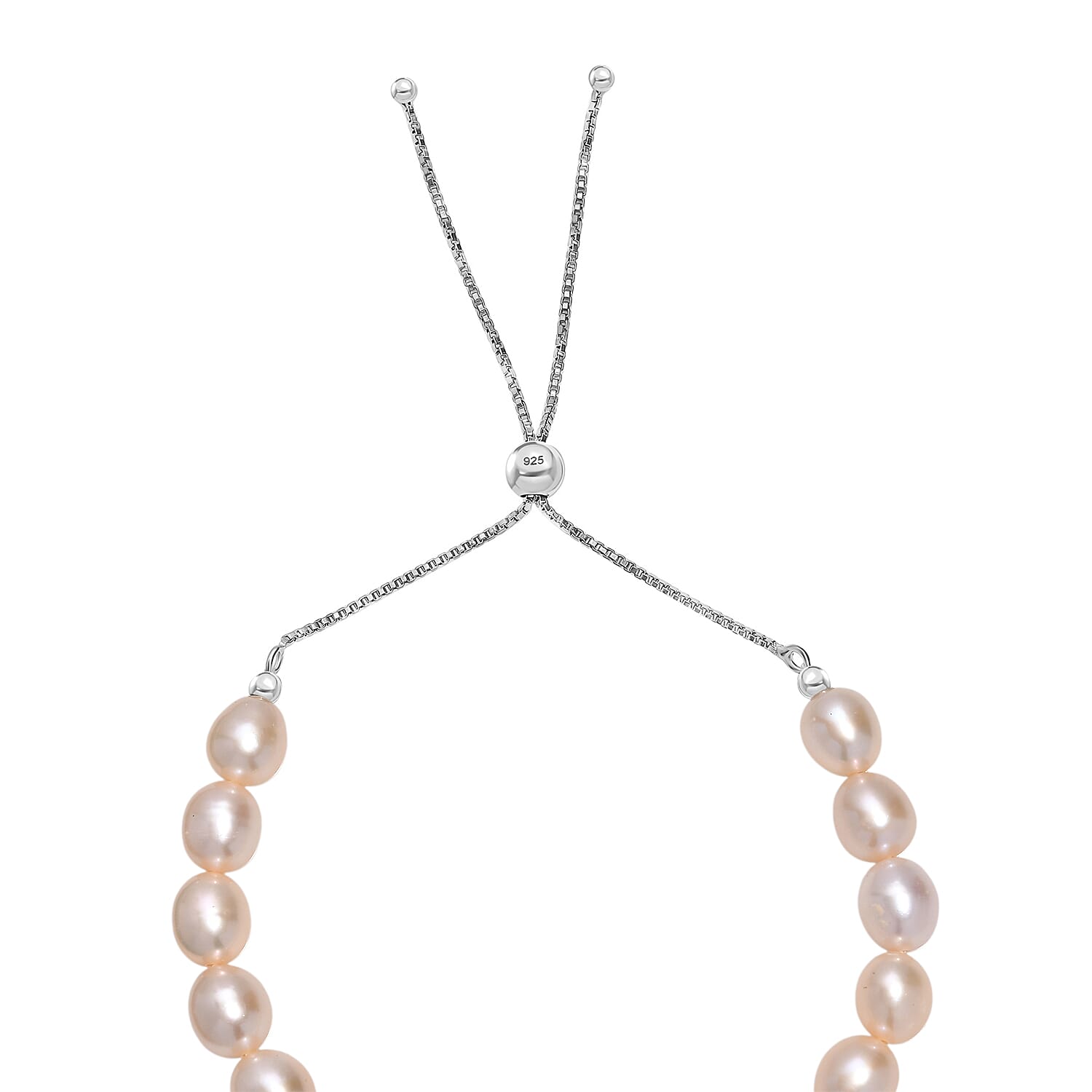 Peach Fresh Water Pearl Adjustable Bracelet (Size - 6.5 to 9.5) in Rhodium Overlay Sterling Silver 50.00 Ct. Peach Fresh Water Pearl Adjustable Bracelet (Size - 6.5 to 9.5) in Rhodium Overlay Sterling Silver 50.00 Ct.