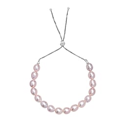 Fresh water Pearl Adjustable Bracelet (Size - 6.5 to 9.5) in Rhodium Overlay Sterling Silver 50.00 Ct.