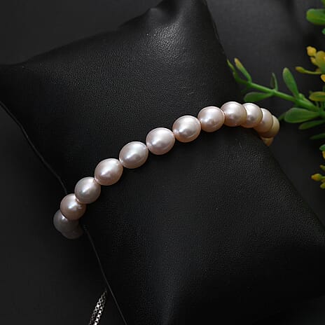 Lavender Pearl Adjustable Bracelet (Size - 6.5 to 9.5) in Rhodium Overlay Sterling Silver 50.00 Ct.