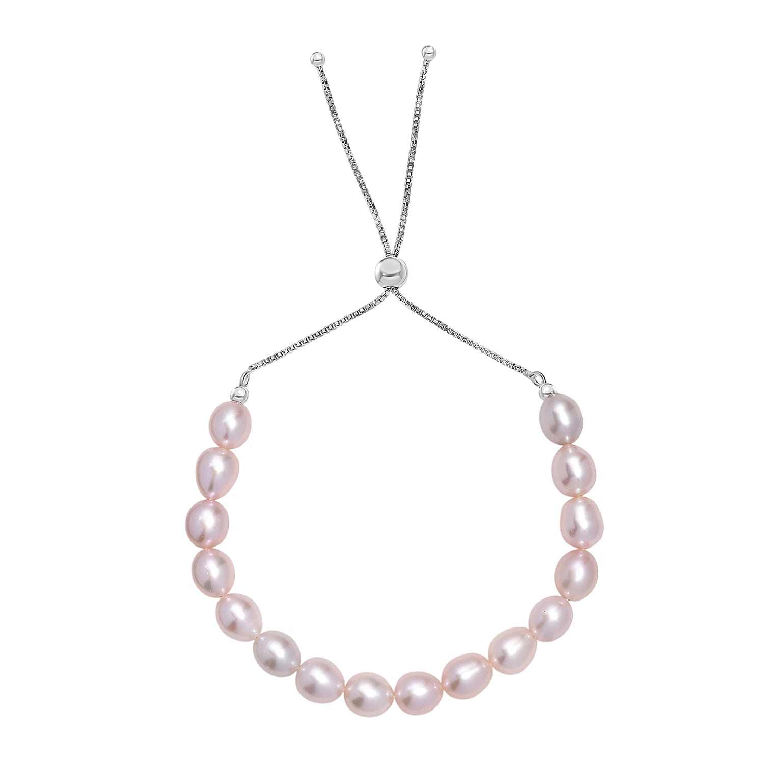 Lavender Pearl Adjustable Bracelet (Size - 6.5 to 9.5) in Rhodium Overlay Sterling Silver 50.00 Ct. Lavender Pearl Adjustable Bracelet (Size - 6.5 to 9.5) in Rhodium Overlay Sterling Silver 50.00 Ct.