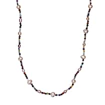 Multi Colour Fresh Water Pearl & Multi Gemstones Necklace (Size - 24-2 Ext) in Rhodium Overlay Sterling Silver 85.00 Ct.