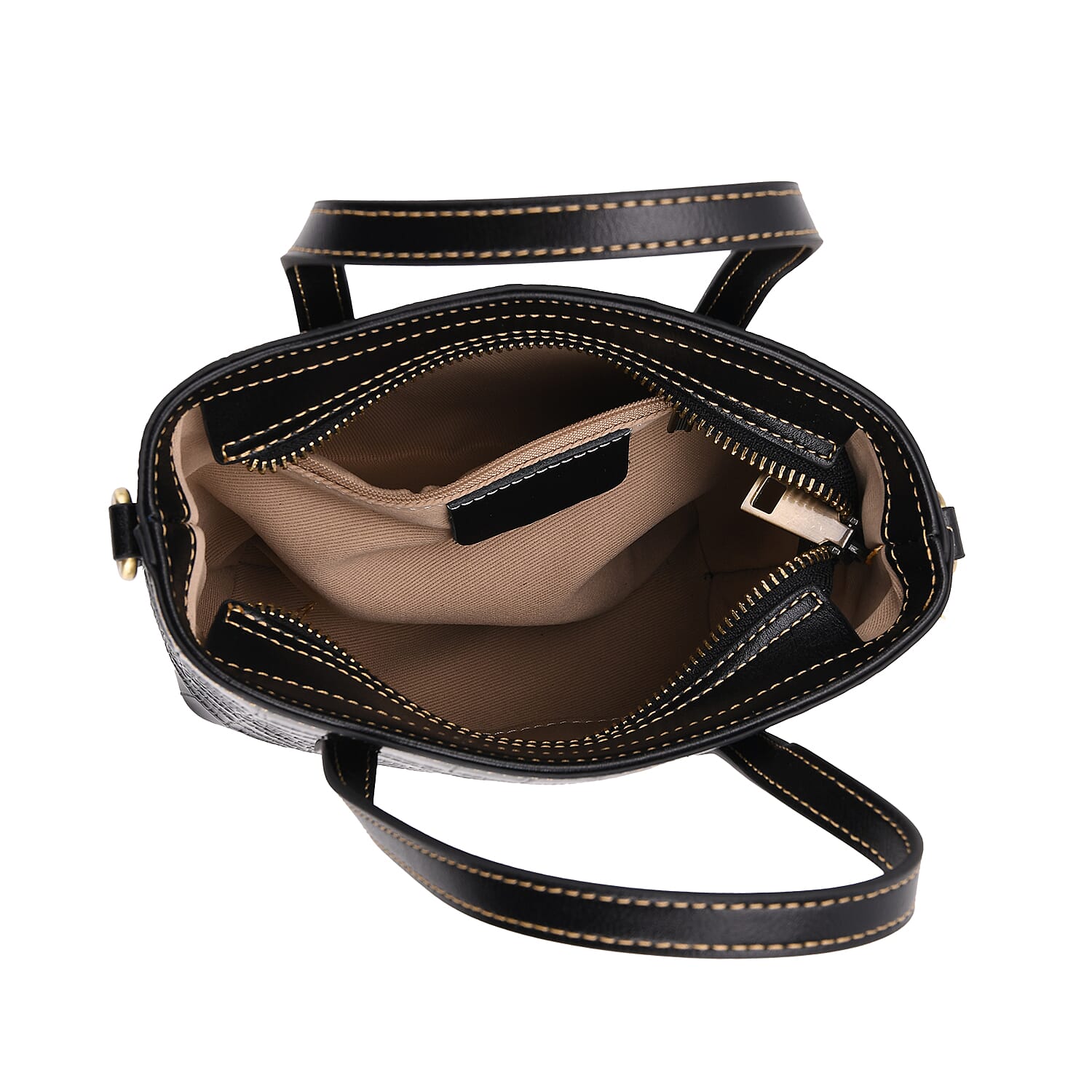 Crocodile Embossed Genuine Leather Crossbody Bag With Adjustable Shoulder Strap - Black