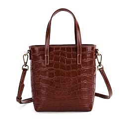 Crocodile Embossed Genuine Leather Crossbody Bag With Adjustable Shoulder Strap - Black