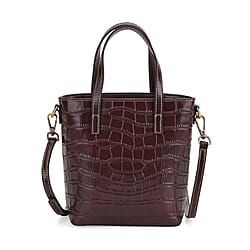 Crocodile Embossed Genuine Leather Crossbody Bag With Adjustable Shoulder Strap - Black